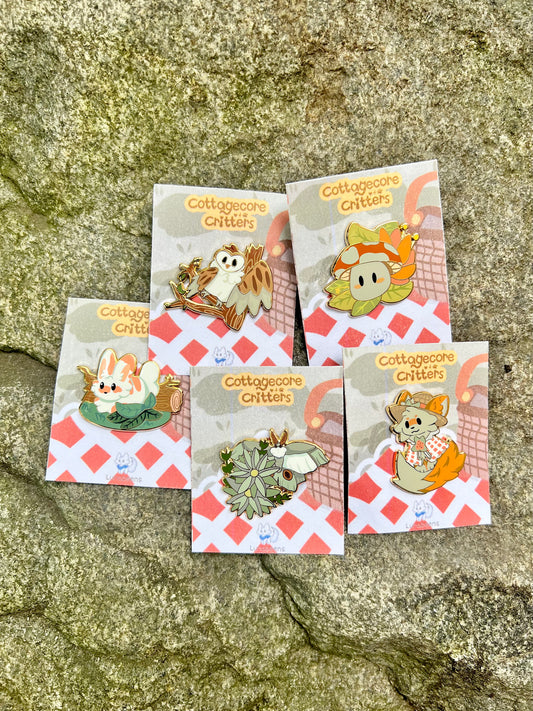 cottagecore critters enamel pins